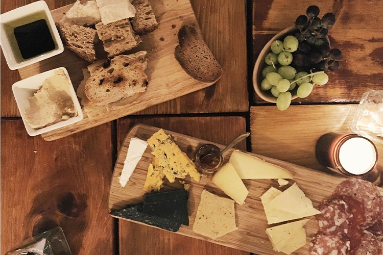 overhead photograph of deli boards at winedown
