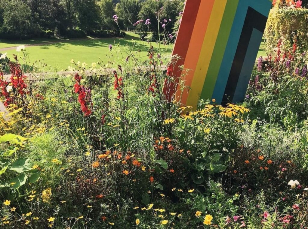 colourful planting and rainbow in avenham park