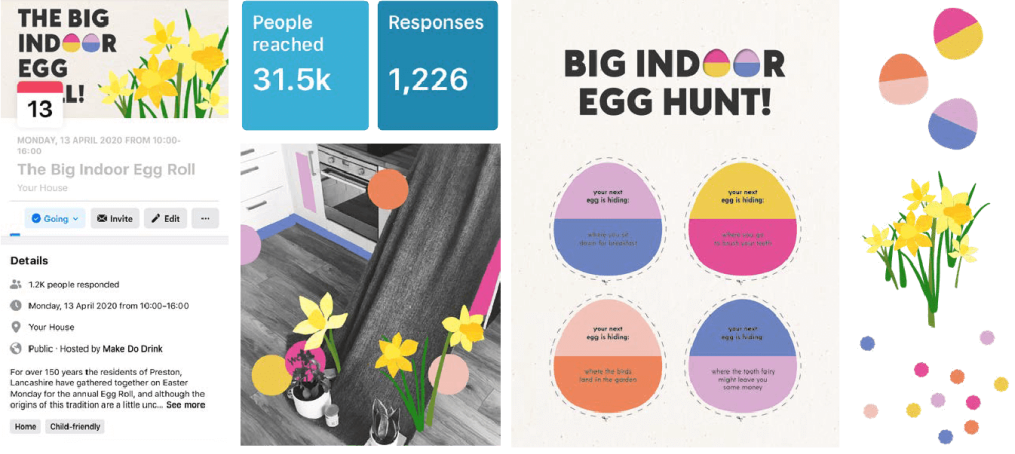 collage of big indoor egg roll social media assets, downloads and event page
