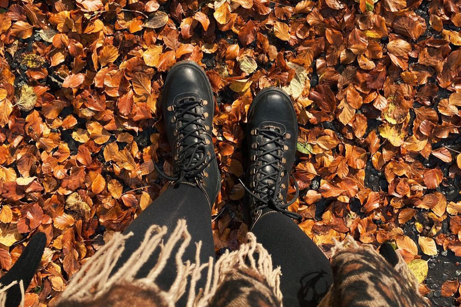 Nicola's lanx boots surrounded by autumn leaves