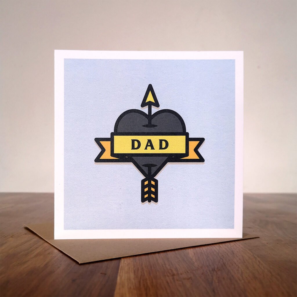 'dad' flash tattoo style illustrated card